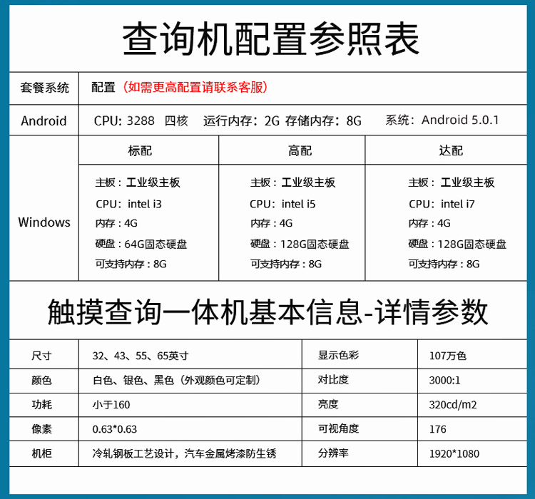 觸摸查詢(xún)一體機(jī)參數(shù)配置